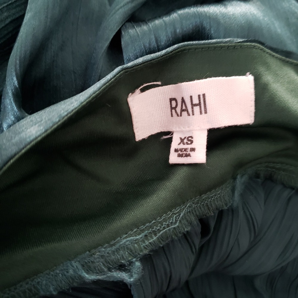 Rahi XS Emerald Green Crinkle Satin Cutout Maxi Dress Puff Sleeve ~No Broche - Picture 7 of 8